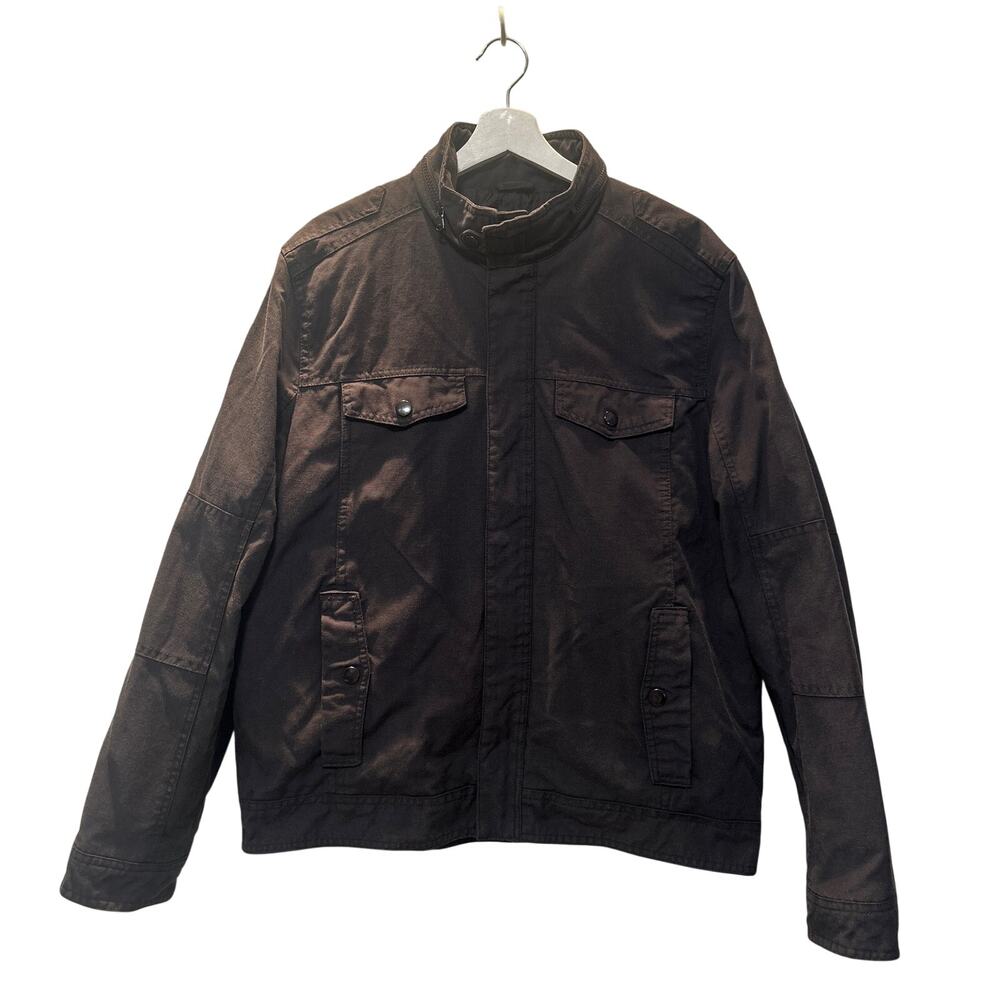 Kenneth Cole Jacket Mens Large Black Canvas Utility Full Zip Snap Bomber Field